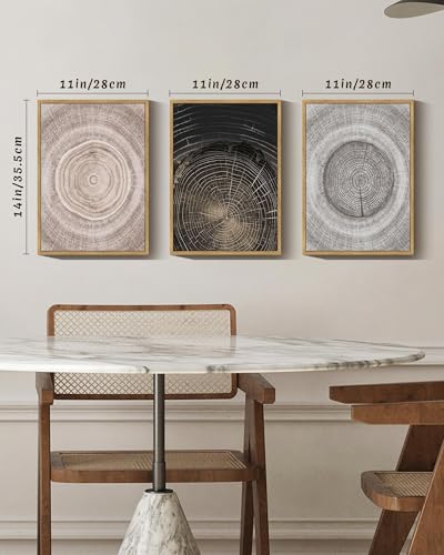 PHOPAGO Vintage Wood Tree Rings Wall Art Farmhouse Rustic Framed Canvas Paintings Living Room Bedroom Decor Nature Artwork 11x14in Natural Framed - Image 3