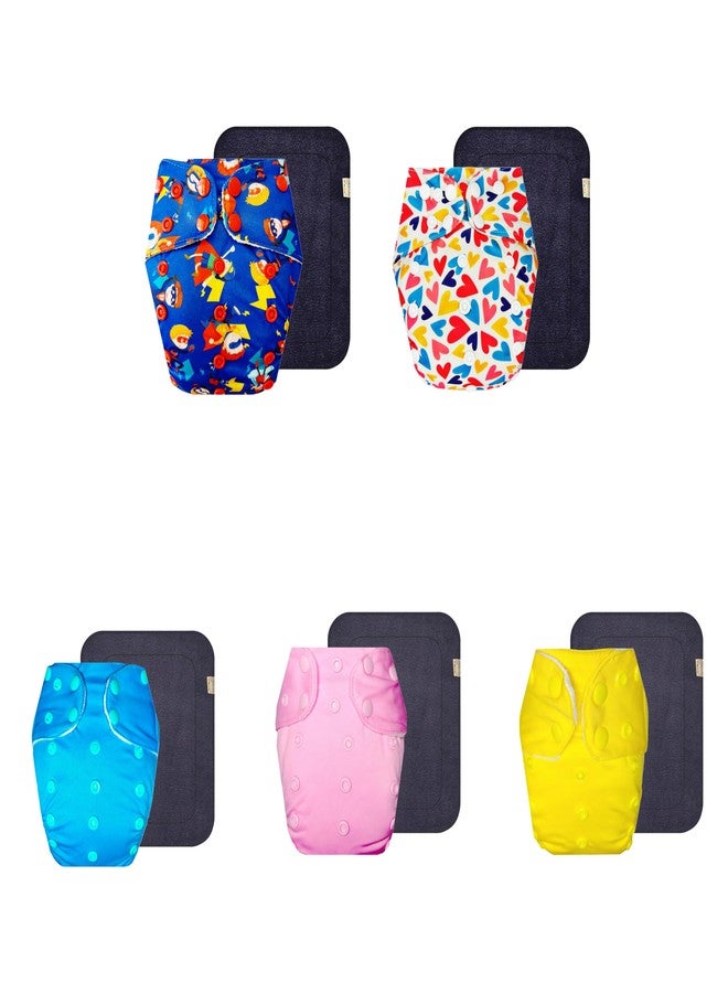 Dumbledo Premium Cloth Diaper with Black Insert (Pack of 5) | Soft & Gentle | 6-Layer Absorbent Pad | Easy to Clean | Worry-Free Diapering | 3 Months - 3 Years | Unisex Baby - Image 1