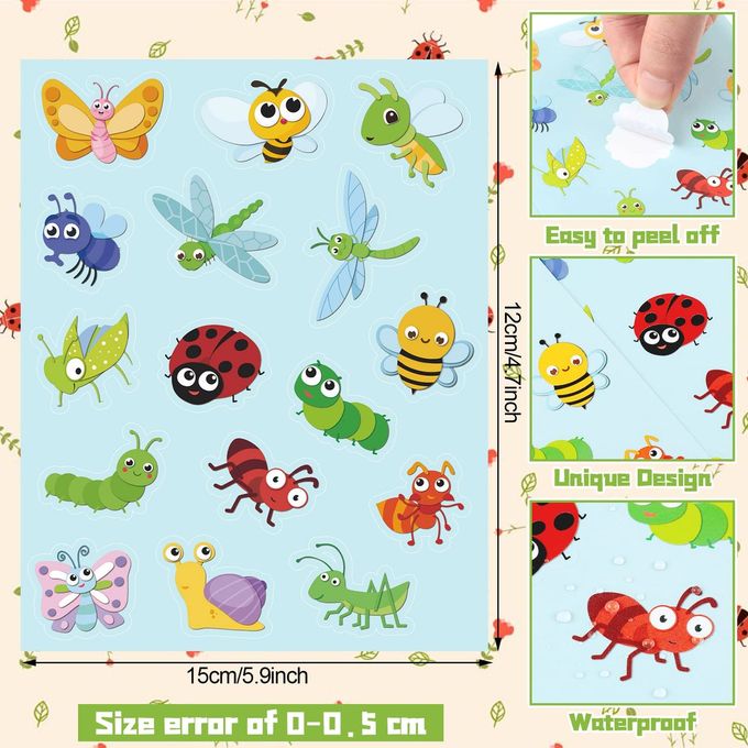 Frienda 480 Pcs Bugs Shape Stickers for Kids Bee Ladybug Spring Butterfly Dragonfly Grasshopper Ant Snail Stickers for Spring Theme Party Classroom(Insects) - Image 5