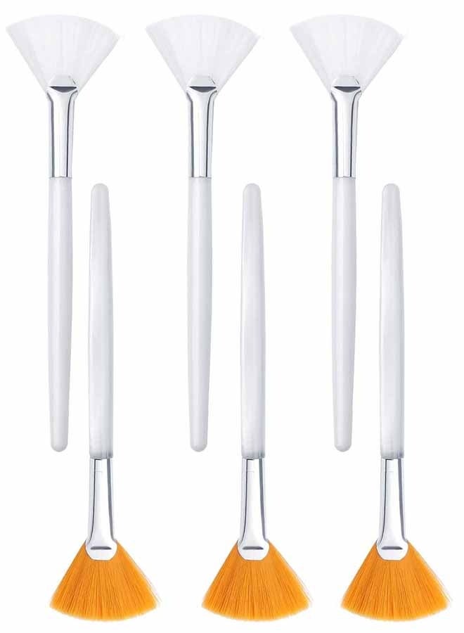 6 Pack Professional Face Mask Brush Set, White and Orange Fan Applicators, Synthetic Bristles - Image 1
