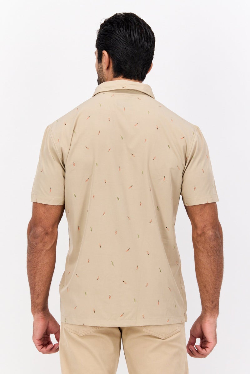 Jachs New York Men Regular Fit Allover Print Short Sleeves Polo, Tan - Image 3