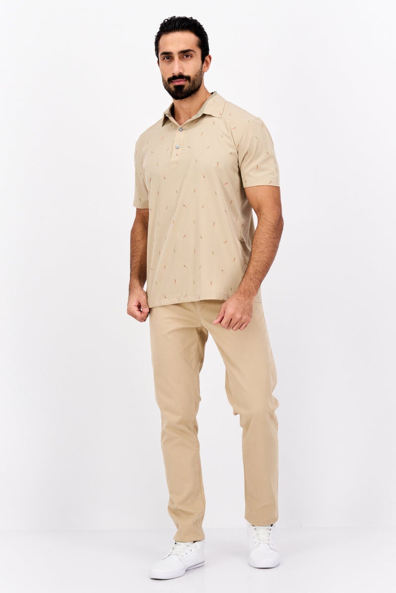 Jachs New York Men Regular Fit Allover Print Short Sleeves Polo, Tan - Image 4