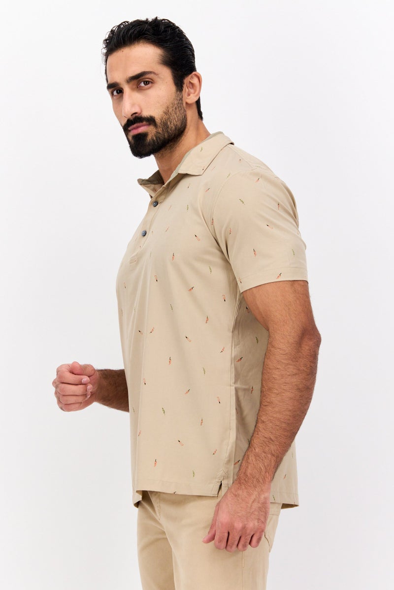 Jachs New York Men Regular Fit Allover Print Short Sleeves Polo, Tan - Image 2
