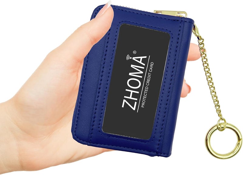 ZHOMA RFID Blocking Genuine Leather Credit Card Case Holder Security Travel Wallet With Removable Keychain ID Window (NEW) - Blue 01 - Image 4