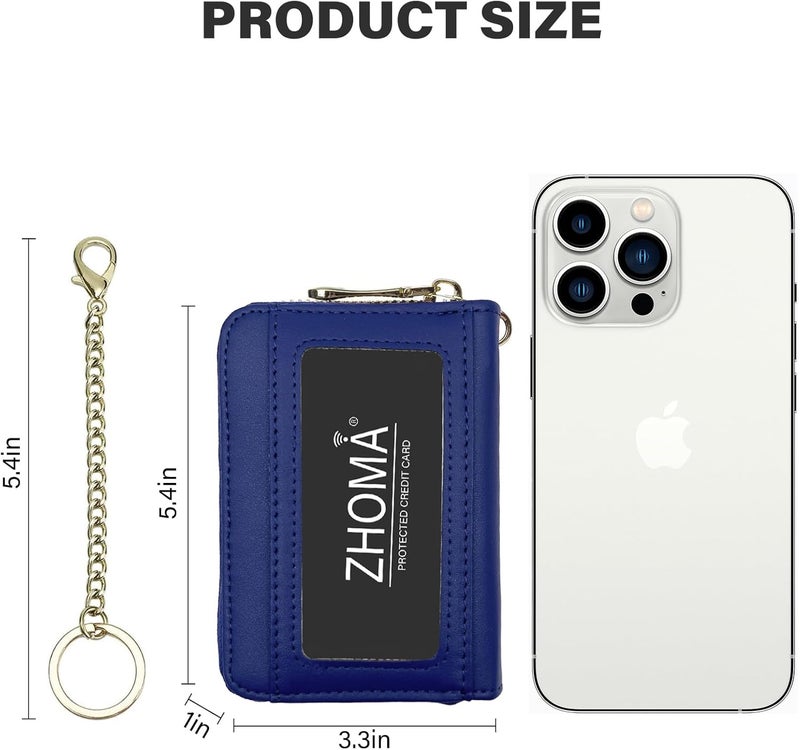 ZHOMA RFID Blocking Genuine Leather Credit Card Case Holder Security Travel Wallet With Removable Keychain ID Window (NEW) - Blue 01 - Image 3