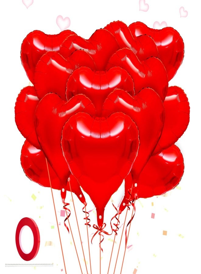 Libemskix Heart Balloons, 15 Pcs Red Heart Balloons 18 Inch Heart Shaped Balloon Hearts Love Foil Helium Balloon with Ribbon for Birthday Wedding Engagement Party Bridal Shower Mothers Day Decorations - Image 1