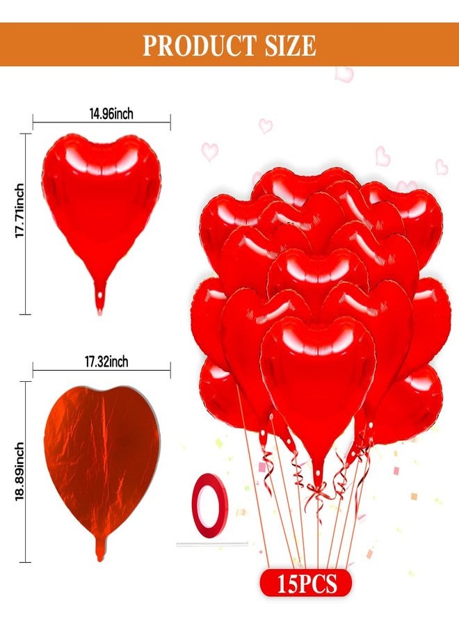 Libemskix Heart Balloons, 15 Pcs Red Heart Balloons 18 Inch Heart Shaped Balloon Hearts Love Foil Helium Balloon with Ribbon for Birthday Wedding Engagement Party Bridal Shower Mothers Day Decorations - Image 3