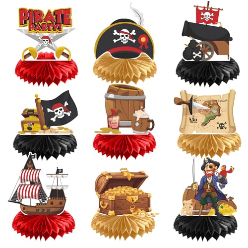 Gameza Pirate Party Decorations 9PCS Pirate Birthday Party Honeycomb Centerpieces Table Decor Baby Shower Table Decoration Supplies Kids Boys - Image 1