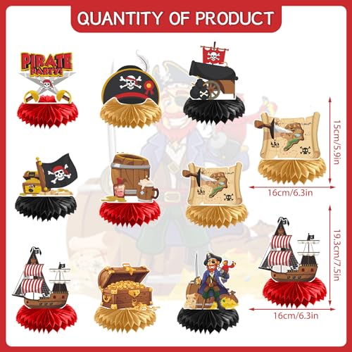 Gameza Pirate Party Decorations 9PCS Pirate Birthday Party Honeycomb Centerpieces Table Decor Baby Shower Table Decoration Supplies Kids Boys - Image 5