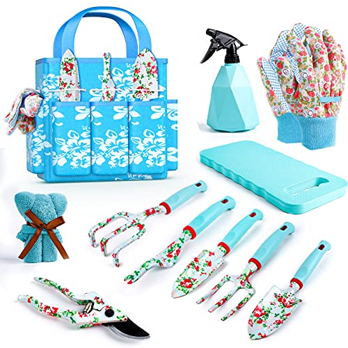 JUMPHIGH Womens Gardening Gifts Set - Floral Gardening Tools with Tote Bag - Gifts for Mom, Girlfriend or Women - Birthday, Christmas (Blue) - Image 1