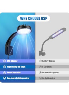 KASTWAVE ضوء حوض السمك LED، ضوء حوض السمك كامل الطيف مع مشبك تثبيت مقاوم للماء، مصباح سمك USB بقوة 5 واط، للإضاءة على حوض السمك الصغير، حوض سمك مياه عذبة وحوض مائي مزروع (غير متضمن محول، فئة الطاقة E)  - Image 3