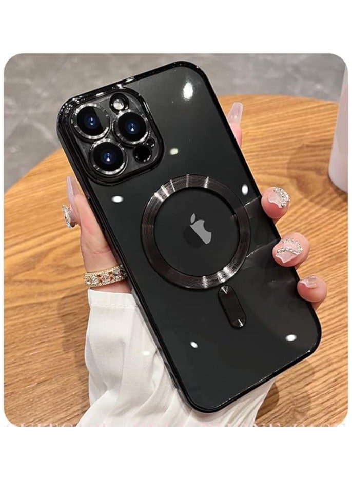 Gulf Trend غطاء مغناطيسي لهاتف iPhone 14 Pro Max [متوافق مع MagSafe] واقي عدسة الكاميرا بطبقة فاخرة للنساء والرجال، غطاء شفاف ناعم من TPU مقاوم للصدمات - أسود - Image 1