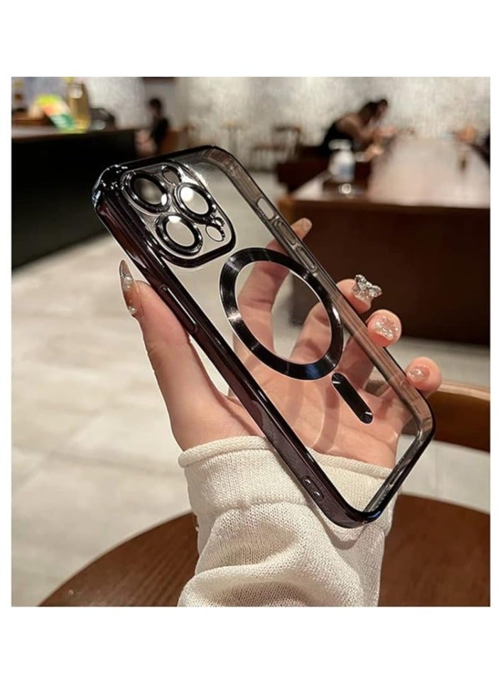 Gulf Trend غطاء مغناطيسي لهاتف iPhone 14 Pro Max [متوافق مع MagSafe] واقي عدسة الكاميرا بطبقة فاخرة للنساء والرجال، غطاء شفاف ناعم من TPU مقاوم للصدمات - أسود - Image 3