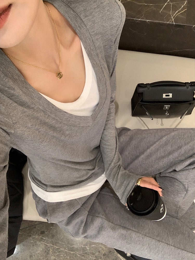 2024 T-Shirt Women'S Korean Style Comfortable Loose V-Neck Slimming Fake Two-Piece Design All-Match Long-Sleeved Top - Image 3