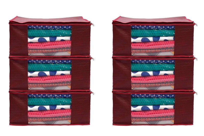 Shaping Fabric Saree Cover Set of 06 NonWoven Fabric Clothes Organiser for Wardrobe with Transparent Window Double Zip Clothes Storage Bag Garment Cover SC_XL_Large_GCVETR8249653486192726453 - Image 1