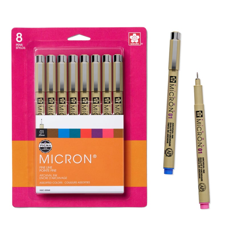 SAKURA Pigma 30068 Micron Blister Card Ink Pen Set, Colors may vary, 01 8CT Set - Image 1