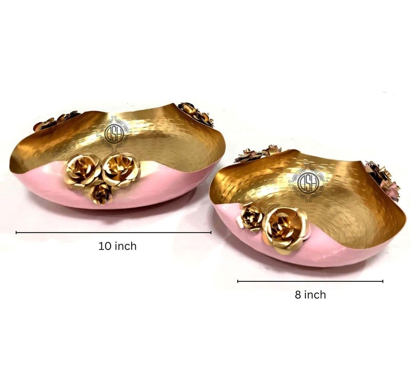 DSH Modern Urli Bowl for Floating Flowers and Candles Home, Designer Table Decor (Pink and Gold)- Set of 2 - Image 2
