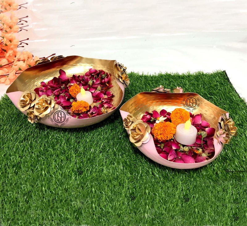 DSH Modern Urli Bowl for Floating Flowers and Candles Home, Designer Table Decor (Pink and Gold)- Set of 2 - Image 4