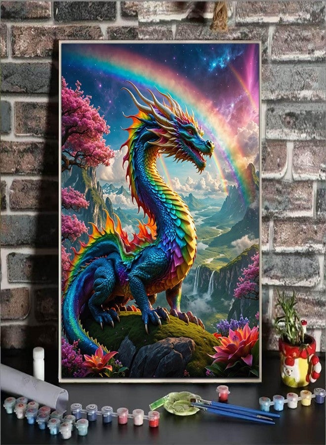 ldazao Dragon Paint By Numbers Kit For Adults Beginner Colourful Dragons Adult Paint By Number Kits Acrylic On Canvas Easy Oil Painting Kit Adults' Paint-By-Number Kits For Gift Home Wall Decor 16x20 Inch - Image 2