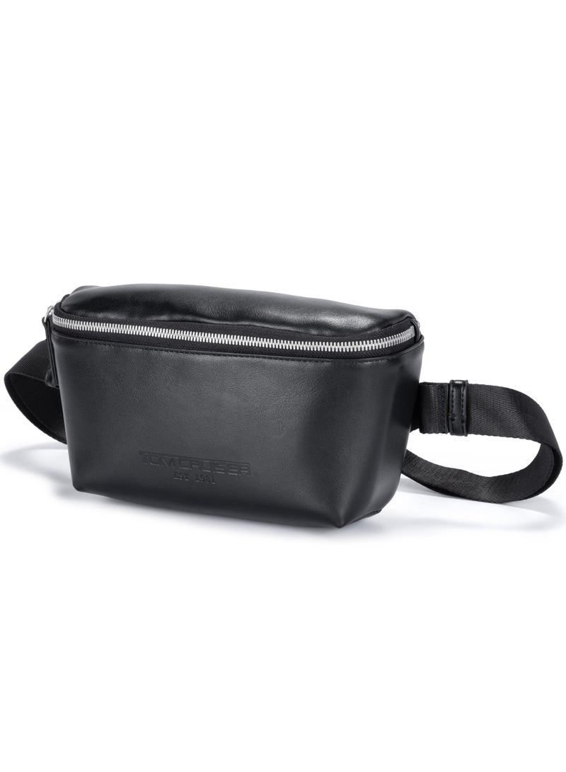 TOM CRUISER 9.4-Inch PU Sling Bag, Compact Crossbody & Chest Bag with Adjustable Strap, Back Zip Pocket, Metal Zipper & Organizer Storage, Black - Image 2