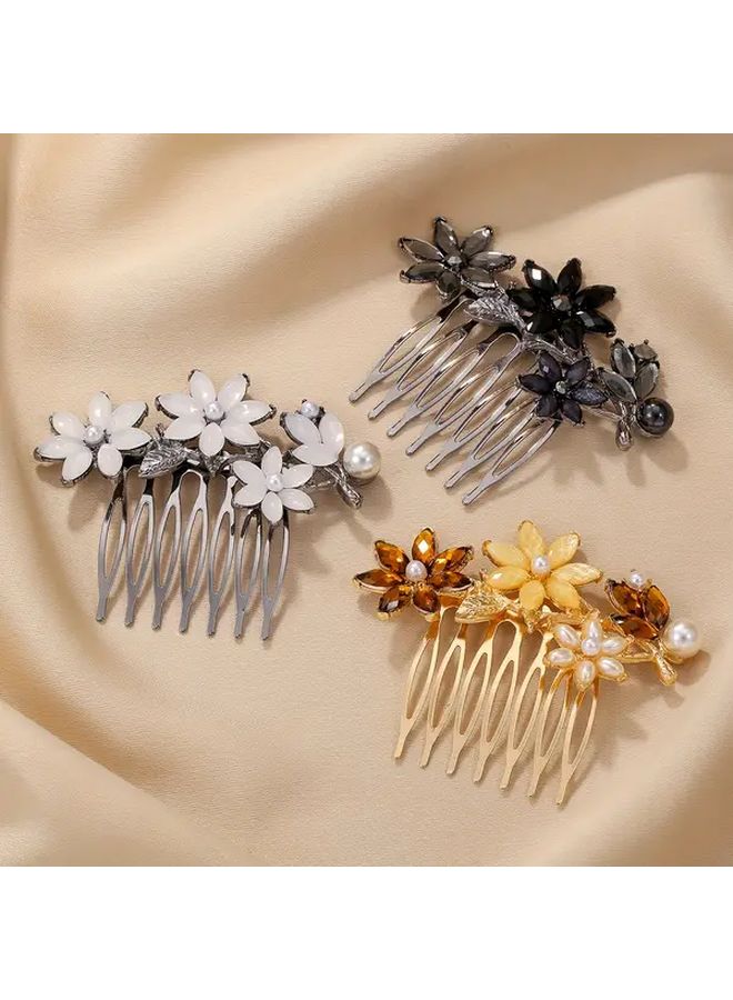 Gun Black White Flower Hair Comb Vintage Ethnic Style Metal Alloy with Pearl Flowers Women Daily Hair Accessories - Image 1