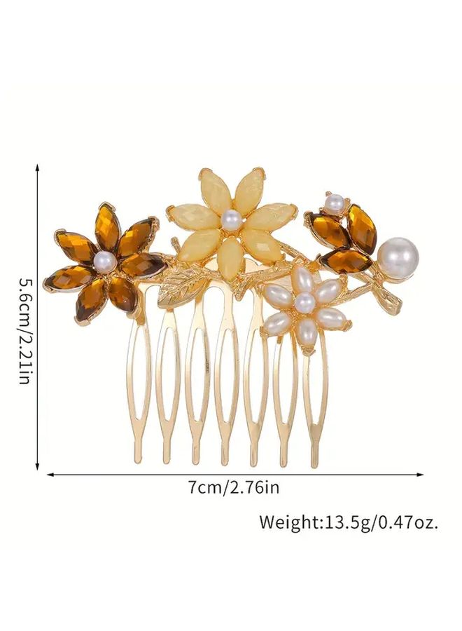 Gun Black White Flower Hair Comb Vintage Ethnic Style Metal Alloy with Pearl Flowers Women Daily Hair Accessories - Image 4