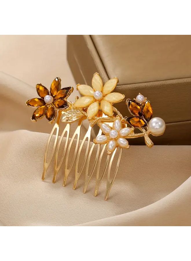 Gun Black White Flower Hair Comb Vintage Ethnic Style Metal Alloy with Pearl Flowers Women Daily Hair Accessories - Image 5