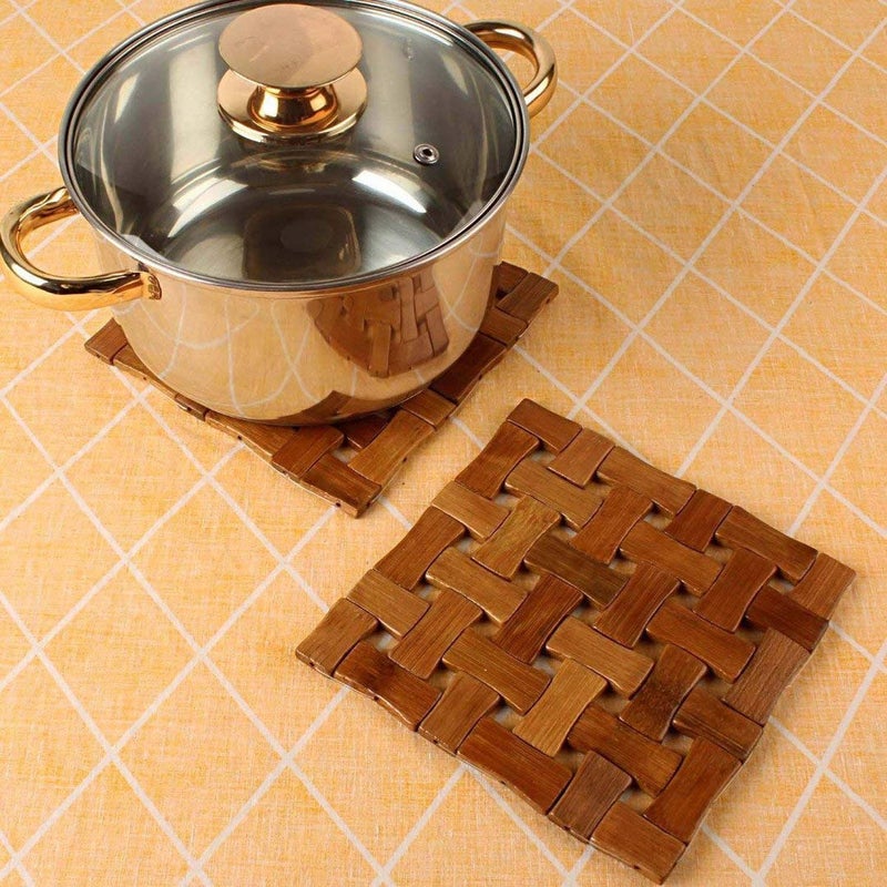 BHAKTVARM Wooden Kitchen Coasters & Place Mats/Anti Slip Resistant Pad Dining Table Mat Square Shape/Bamboo Table Coaster Pan Pot Holder/Set of 2/16 x 16 cm (2) - Image 1