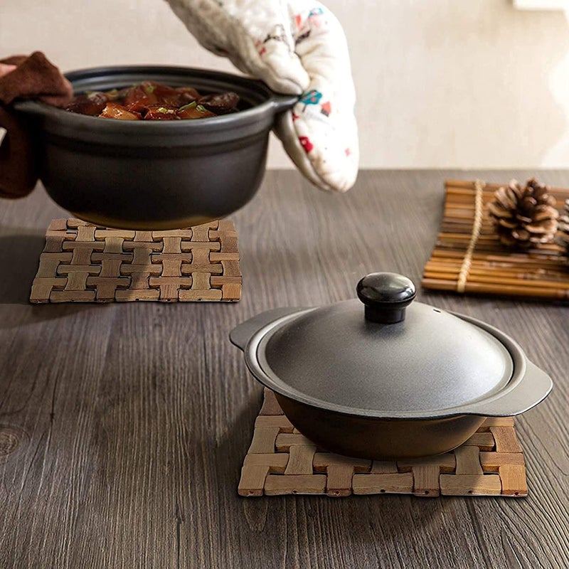 BHAKTVARM Wooden Kitchen Coasters & Place Mats/Anti Slip Resistant Pad Dining Table Mat Square Shape/Bamboo Table Coaster Pan Pot Holder/Set of 2/16 x 16 cm (2) - Image 4