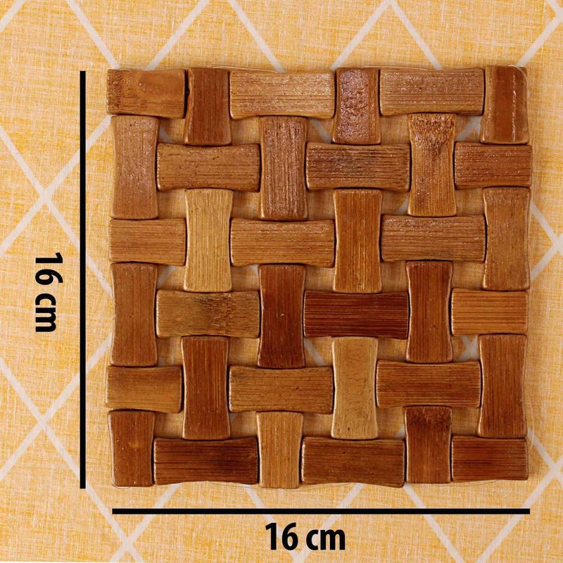 BHAKTVARM Wooden Kitchen Coasters & Place Mats/Anti Slip Resistant Pad Dining Table Mat Square Shape/Bamboo Table Coaster Pan Pot Holder/Set of 2/16 x 16 cm (2) - Image 2