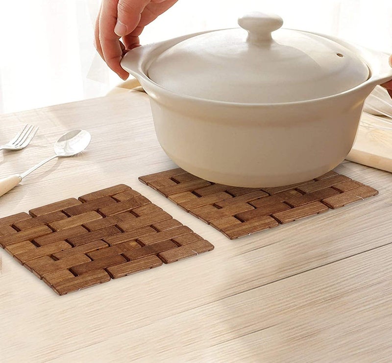 BHAKTVARM Wooden Kitchen Coasters & Place Mats/Anti Slip Resistant Pad Dining Table Mat Square Shape/Bamboo Table Coaster Pan Pot Holder/Set of 2/16 x 16 cm (2) - Image 5