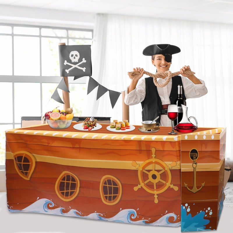 Bornerwhite 72x30 Inches Pirate Party Tablecloth Pirate Ship Table Cover with 3 Pcs Prow Cardboard for Halloween Jungle Adventure Nautical Party Birthday Graduation Favors Supplies Decorations - Image 5