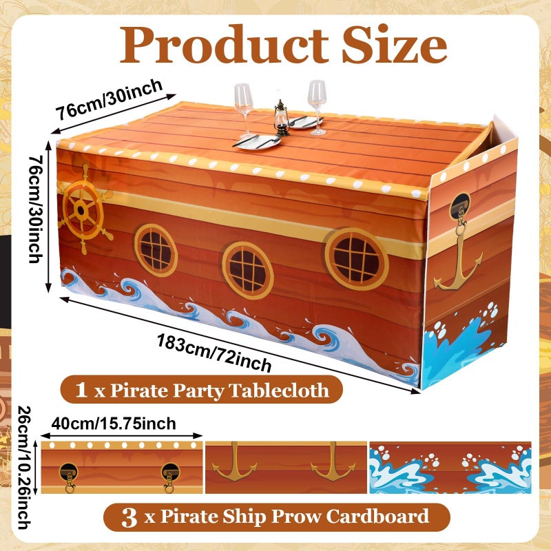 Bornerwhite 72x30 Inches Pirate Party Tablecloth Pirate Ship Table Cover with 3 Pcs Prow Cardboard for Halloween Jungle Adventure Nautical Party Birthday Graduation Favors Supplies Decorations - Image 2