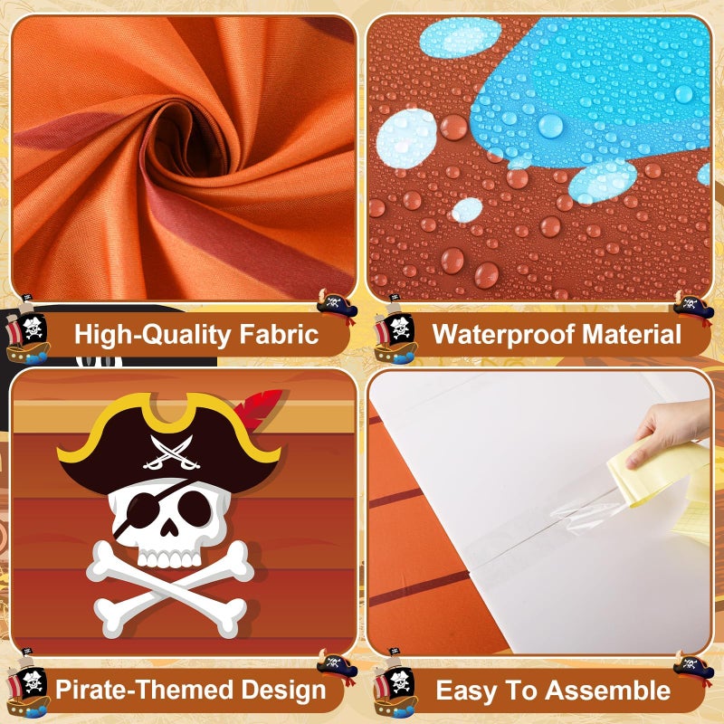 Bornerwhite 72x30 Inches Pirate Party Tablecloth Pirate Ship Table Cover with 3 Pcs Prow Cardboard for Halloween Jungle Adventure Nautical Party Birthday Graduation Favors Supplies Decorations - Image 3