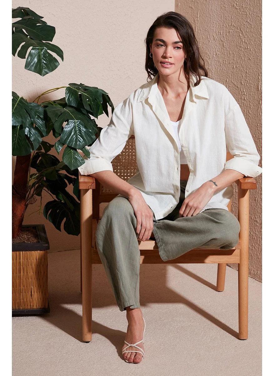 Lela Cotton Regular Fit Long Sleeve Plain Shirt Women's Shirt CF25S168305