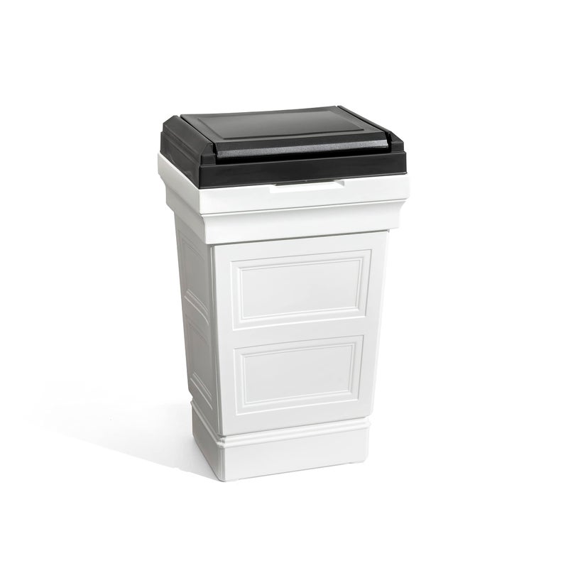 Step2 Atherton Large Garbage Container IndoorOutdoor Trash Can with Lid Weather Resistant Made of Durable Plastic WeatherResistant Classic White