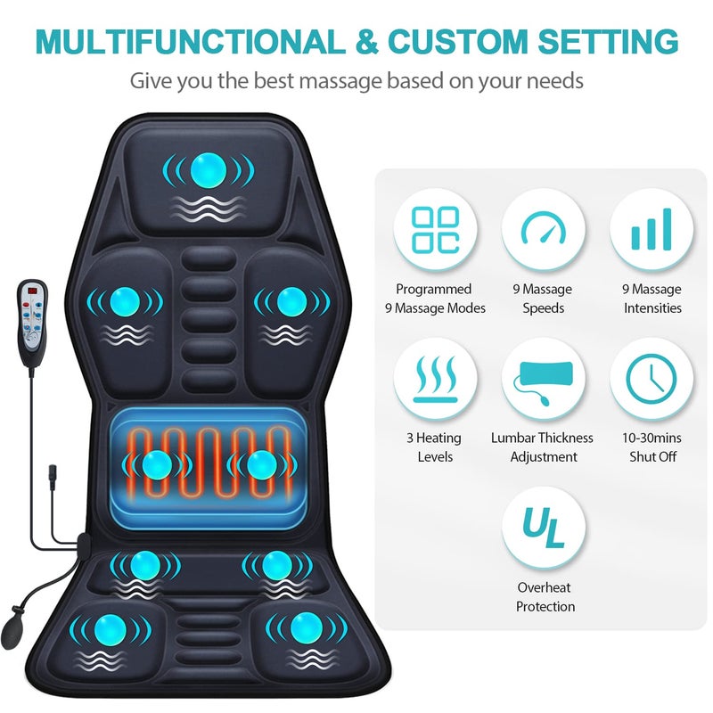 AIVEISI Massage Seat Cushion with Heat, 9 Massage Style, Lumbar Support Function, Fatigue, Stress Relief, Back Massager, Chair Pads for Men and Women, Home Office - Image 2