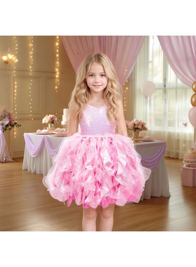 HB HBB MAGIC Pink Tutu Dress for Girls Toddler Sparkly Sequin Dress Princess Birthday Party Dress Kids Prom Outfit Tulle Formal Fancy Graduation Fairy Dress Girl Sneaker Ball Gown Dresses 4T - Image 3