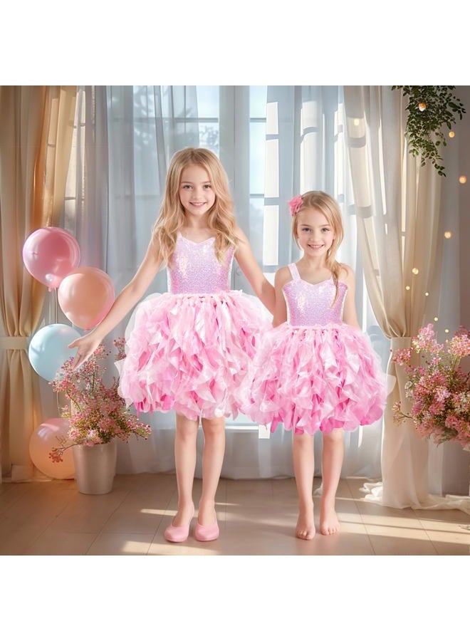 HB HBB MAGIC Pink Tutu Dress for Girls Toddler Sparkly Sequin Dress Princess Birthday Party Dress Kids Prom Outfit Tulle Formal Fancy Graduation Fairy Dress Girl Sneaker Ball Gown Dresses 4T - Image 4
