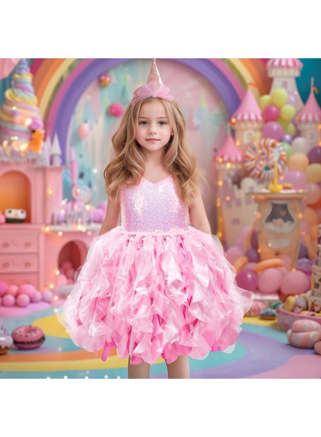 HB HBB MAGIC Pink Tutu Dress for Girls Toddler Sparkly Sequin Dress Princess Birthday Party Dress Kids Prom Outfit Tulle Formal Fancy Graduation Fairy Dress Girl Sneaker Ball Gown Dresses 4T - Image 2