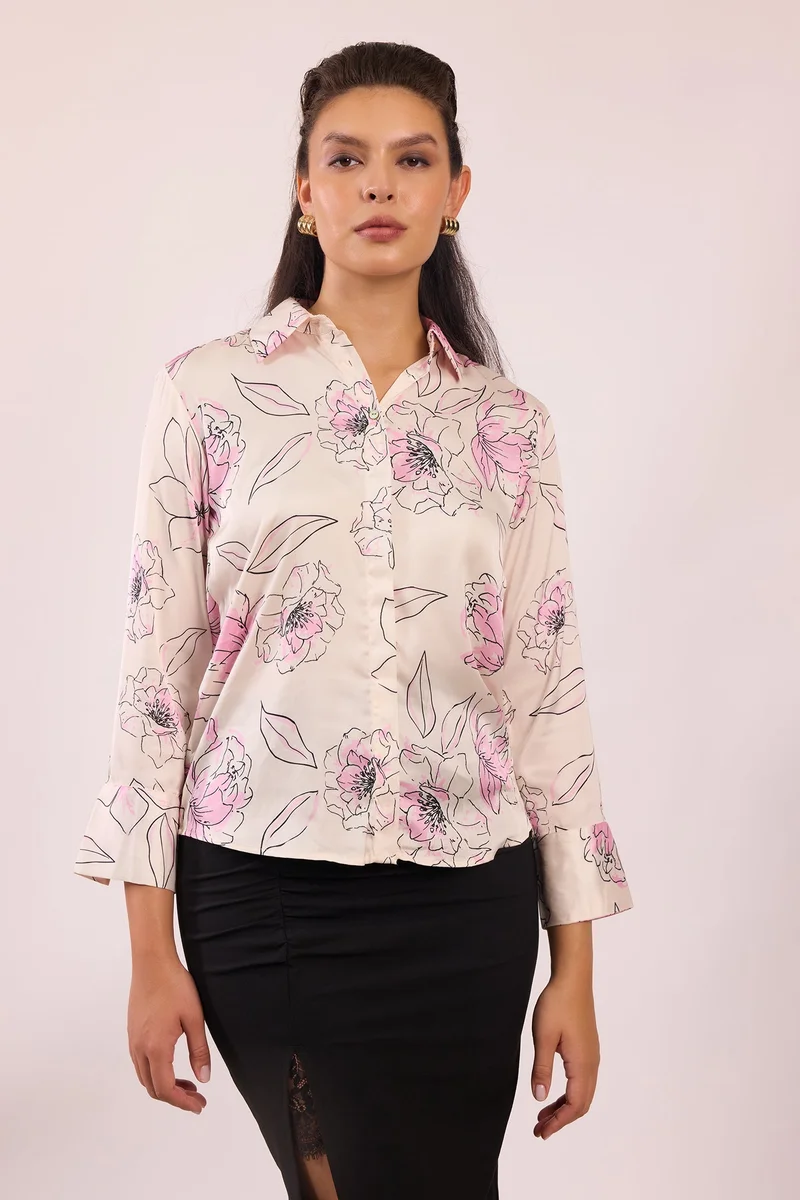 Virgio Satin Rescued Workwear Floral Printed Shirts for Women