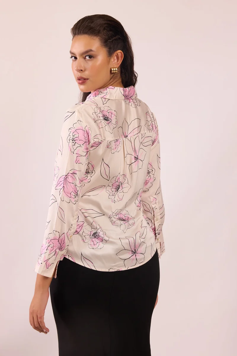 Virgio Satin Rescued Workwear Floral Printed Shirts for Women