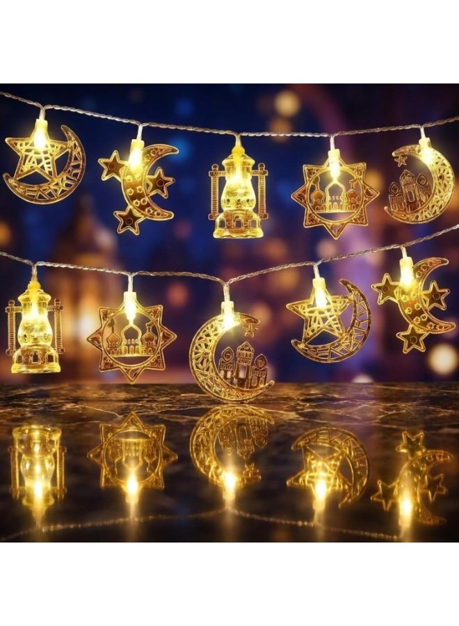LA LUSH 20 LED Moon and Star Fairy Lights, Battery Operated String Lights, 10FT Warm White Decorative Lights for Bedroom, Nursery, Wedding & Home Decor - Image 1