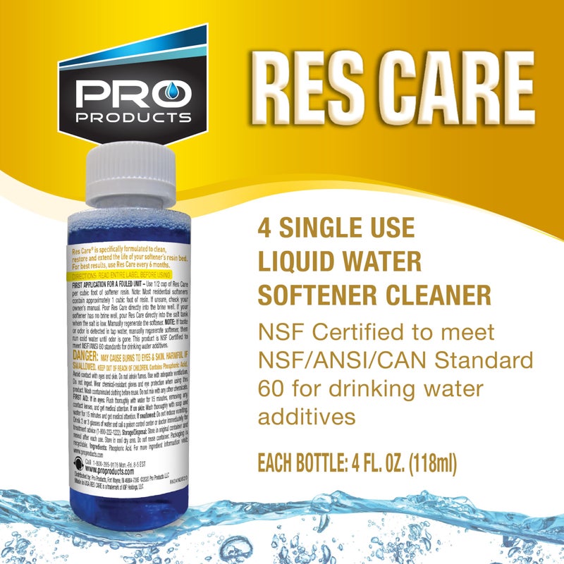 Pro Products منظف سائل تنقية المياه من Pro Products Res Care، منظف عالمي لأنظمة المياه العسيرة، عبوة من 4 زجاجات سعة 4 أونصات - Image 2