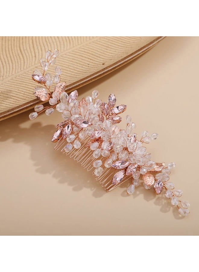 Chargances Wedding Crystal Hair Comb Bridal Leaf Pearl Hair Vine Side Comb Rhinestone Beaded Hair Accessories Headpiece for Wedding Prom Festival Bridesmaid for Women - Image 4