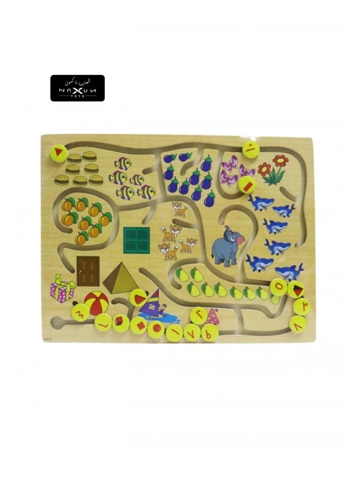 لعبة متاهة خشبية – لوح تعليمي للحيوانات والأشياء للأطفال