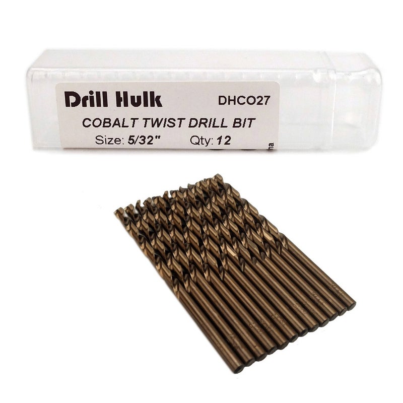 Drill Hulk 5/32-Inch Cobalt Steel M35 Jobber Length Twist Drill Bits for Hard Metal, Stainless Steel, Pack of 12 - Image 1