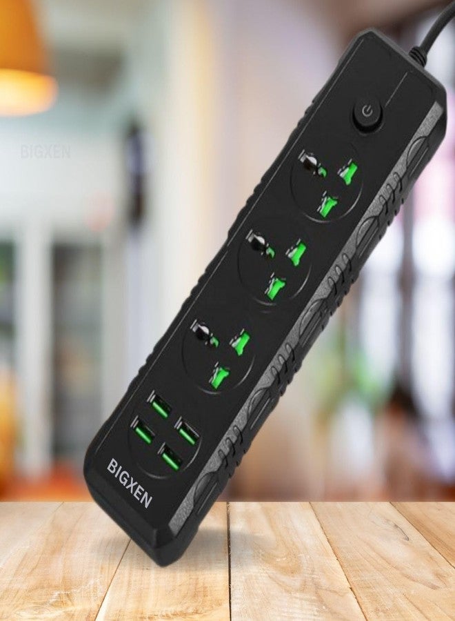 BIGXEN لوحة تمديد كهربائية عالمية من BIGXEN بقدرة 3000 واط مزودة بـ 3 منافذ طاقة و 4 منافذ USB | سلك بطول مترين | سلك مقاوم للحريق مع حماية من الحمل الزائد | للاستخدام المنزلي والمكتبي والسفر (B02) - Image 4