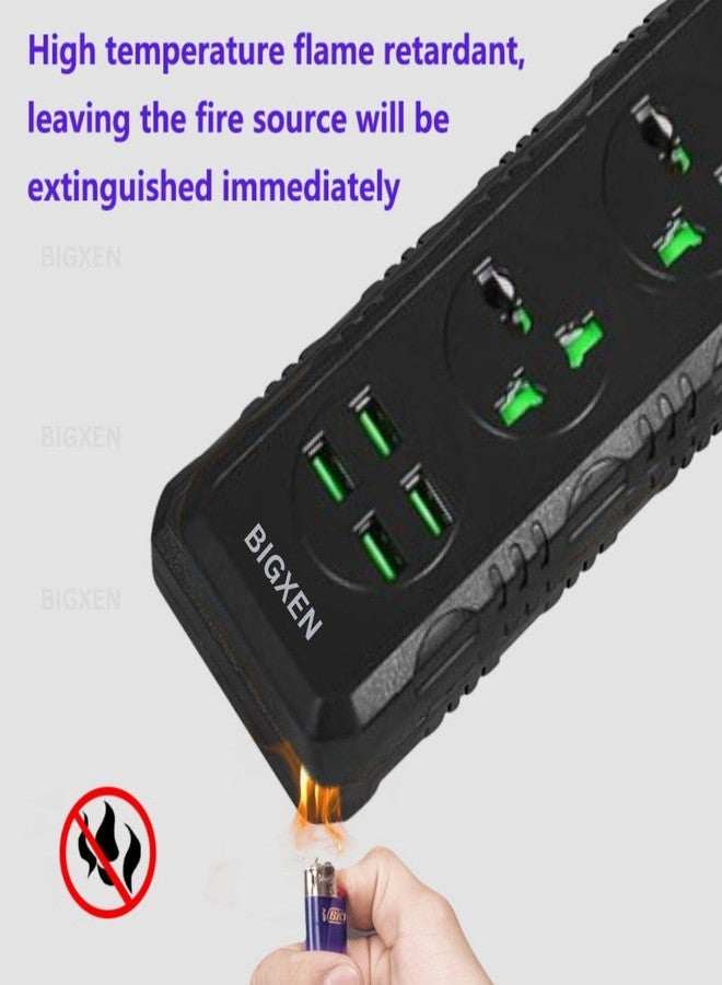 BIGXEN لوحة تمديد كهربائية عالمية من BIGXEN بقدرة 3000 واط مزودة بـ 3 منافذ طاقة و 4 منافذ USB | سلك بطول مترين | سلك مقاوم للحريق مع حماية من الحمل الزائد | للاستخدام المنزلي والمكتبي والسفر (B02) - Image 3
