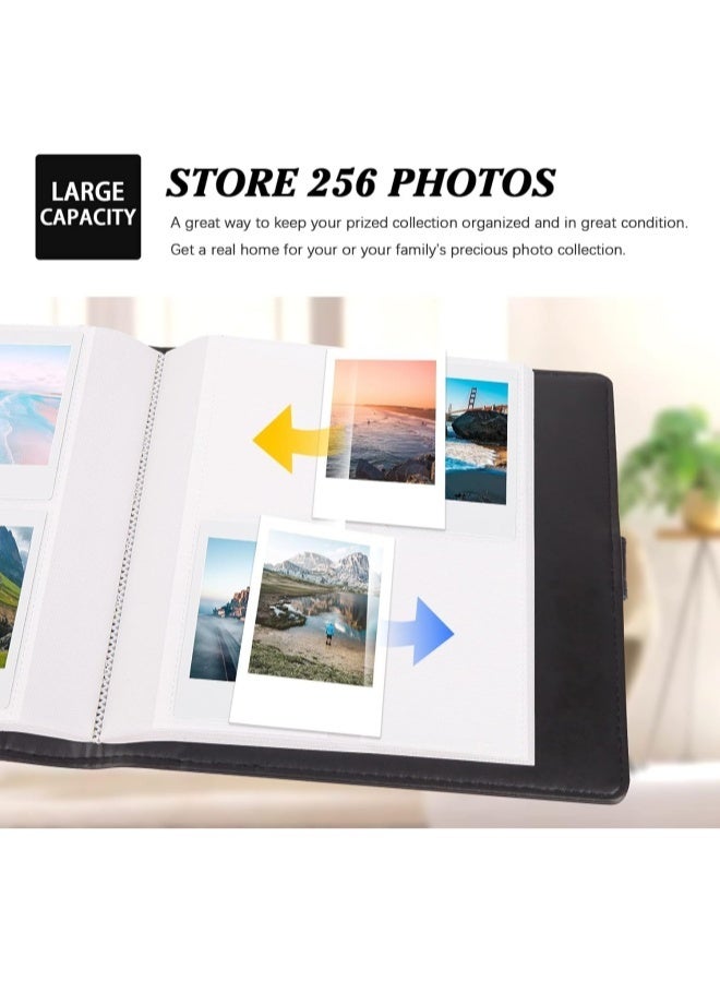 ألبومات الصور الجلد عالية الجودة للكاميرا الصغيرة Fujifilm Instax ، Polaroid 2x3 "صور الزنك ، ألبوم الصور الجلدية ذات القدرة الكبيرة مع 256 جيب ، مقاوم للماء DIY Photocard Holder Book لصور العائلة ، تخزين صور الزفاف والحفاظ على الذاكرة (أسود) - Image 3